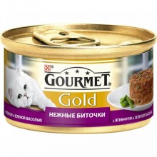 Gourmet консервы паштет для кошек нежные Gourmet Gold биточки с ягненком и фасолью