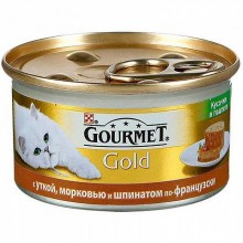 Gourmet кусочки в паштете для кошек с уткой, морковью и шпинатом по-французски, Gold