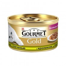 Gourmet кусочки в соусе для кошек с кроликом и печенью, Gold Duo Rabbit&Liver