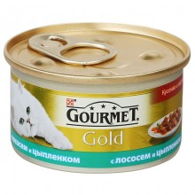 Gourmet кусочки в соусе для кошек с лососем и цыпленком, Gold