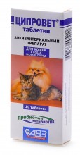 Ципровет антибактериальный препарат для кошек, щенков и мелких собак 10таб.
