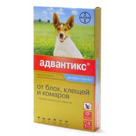 Advantix Gold 100/ Адвантикс Голд 100  капли на холку для защиты собак от клещей, блох и комаров 4 пипетки (4-10 кг) 