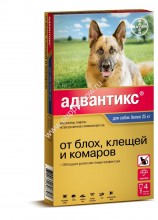 Advantix Gold 400/ Адвантикс Голд 400  капли на холку для защиты собак от клещей, блох и комаров 4 пипетки ( от 25 кг)