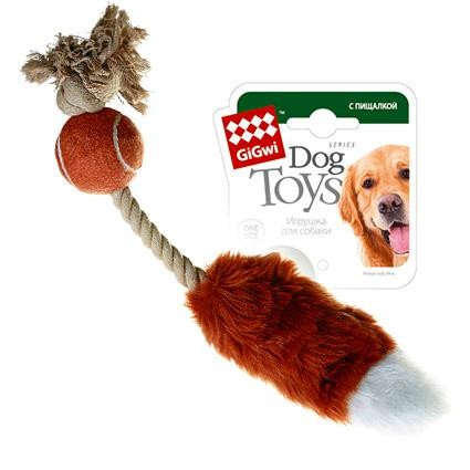 GiGwi Игрушка для собак Мячик с лисьим хвостом и пищалкой 40 см купить