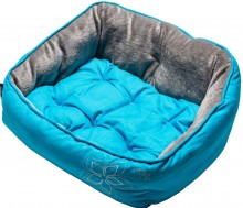 Мягкий лежак с двусторонней подушкой LUNA, "Голубой цветок"