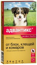 Advantix Gold 250/ Адвантикс Голд 250  капли на холку для защиты собак от клещей, блох и комаров (10-25 кг) 4 пипетки