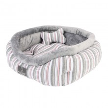 Кровать-лежанка в полоску со съемной подушкой "Кара"+игрушка-косточка, 55х50х15 см, серый
