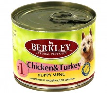 Berkley консервы для щенков с цыпленком и индейкой, Puppy Chicken&Turkey