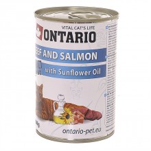 Ontario консервы для кошек: говядина и лосось, ONTARIO konzerva Beef, Salmon,Sunflower Oil