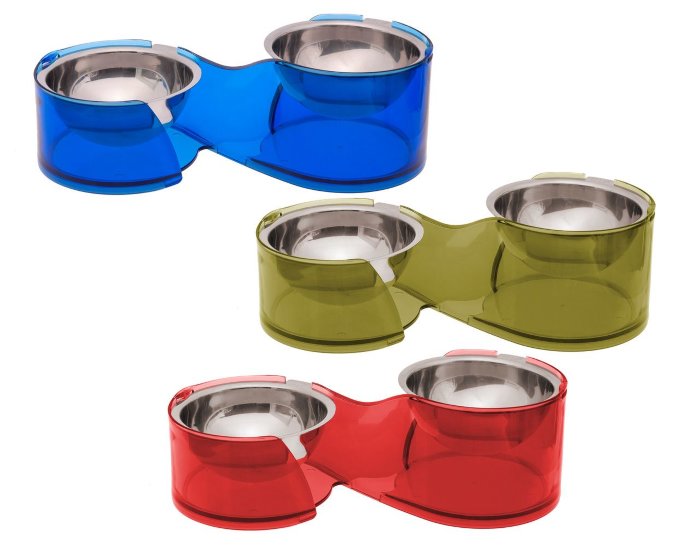 Karlie  Миска  д/собак двойная , 2*250 мл*11см, металлическая, съемная на синей подставке  купить