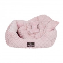 Стеганая кровать-лежанка из иск. меха со съемной подушкой "Арктик", нежно розовый