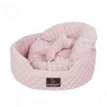 Стеганая кровать-лежанка круглая из иск. меха со съемной подушкой, нежно розовый