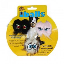 Игрушка-пищалка для собак Пушистый мяч с глазами набор из 3 маленьких мячей, черный, коричневый, розовый