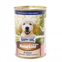 Happy dog консервы для щенков с аппетитным ягненком, печенью, сердцем и рисом
