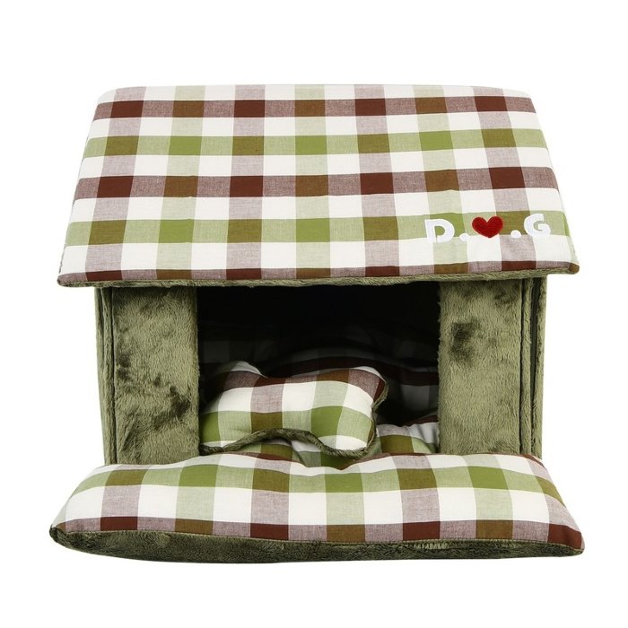 Puppia Beaufort House/ Домик "Бьюфорт" со съемной подушкой и игрушкой, оливковый 45*40*22 см  