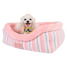 Кровать-лежанка в полоску со съемной подушкой "Кара"+игрушка-косточка, 55х50х15 см, розовый