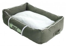 Лежак с бортиком и двусторонней подушкой серия "LOUNGE", оливковый/кремовый
