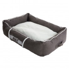 Лежак с бортиком и двусторонней подушкой серия "LOUNGE", серый/кремовый