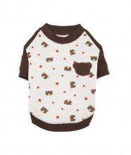 Теплая футболка  с контрастными рукавами с мишками и звездочками, кремовый