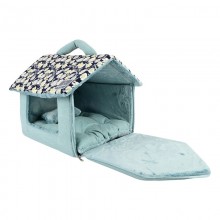 Лежанка-домик с цветастой крышей "Зинния", 45х40х22 см, голубой