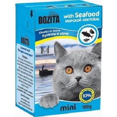 Bozita Mini With Seafood/ Кусочки в соусе для кошек - морской коктейль  190г купить
