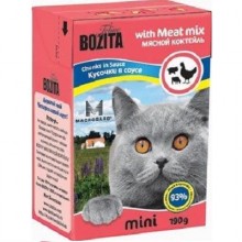Bozita Mini With Meat Mix/ Кусочки в соусе для кошек - мяcной коктейль  190г