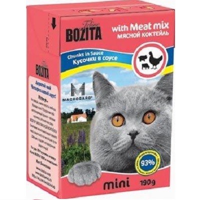 Bozita Mini With Meat Mix/ Кусочки в соусе для кошек - мяcной коктейль  190г купить