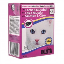 Bozita With  Salmon & Clam/ Кусочки c лососем и мидиями  для кошек 370г