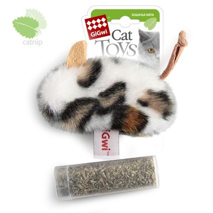 GiGwi Игрушка для кошек Мышь с пластиковым контейнером с кошачьей мятой 10см купить 